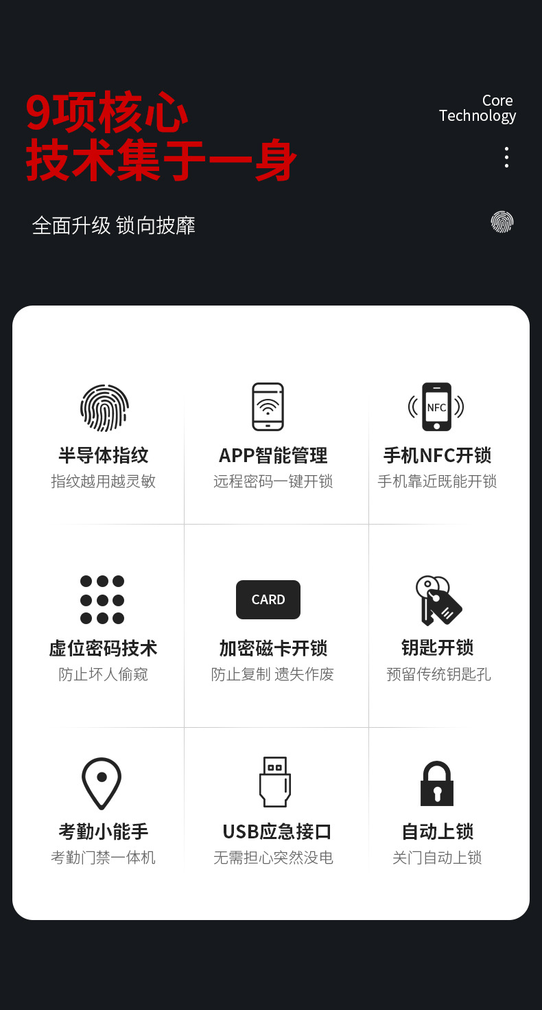 Office Glass Door with Key Fingerprint Lock Punch Free Automatic Access Control Smart Lock Electronic Bluetooth Password Lock