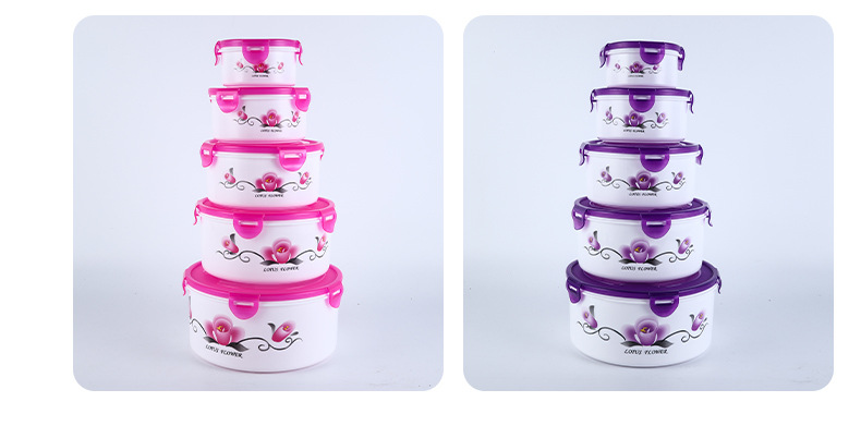 Customized Multi-Specification Lotus Pattern Fresh-Keeping Box round Sealed Lock Fresh-Keeping Bowl with Lid Refrigerator Storage Box
