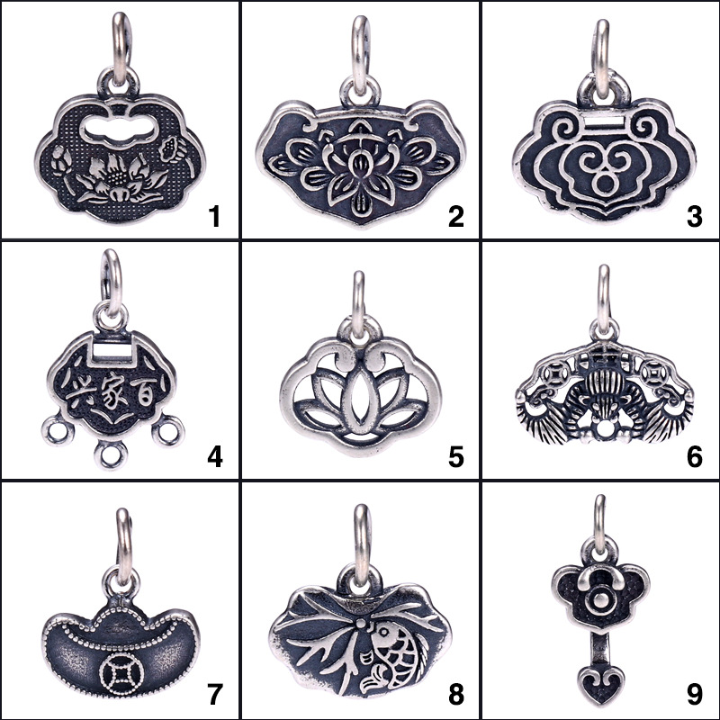 National Style Distressed Thai Silver Safe Longevity Lock Pendant DIY Alloy Accessories Wholesale Fashionable All Match Jewelry Accessories