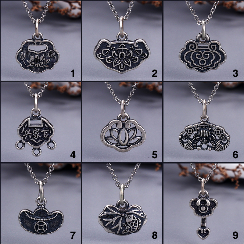 National Style Distressed Thai Silver Safe Longevity Lock Pendant DIY Alloy Accessories Wholesale Fashionable All Match Jewelry Accessories