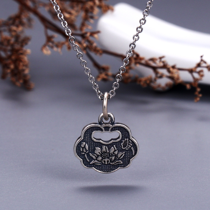 National Style Distressed Thai Silver Safe Longevity Lock Pendant DIY Alloy Accessories Wholesale Fashionable All Match Jewelry Accessories