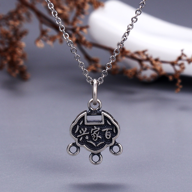 National Style Distressed Thai Silver Safe Longevity Lock Pendant DIY Alloy Accessories Wholesale Fashionable All Match Jewelry Accessories