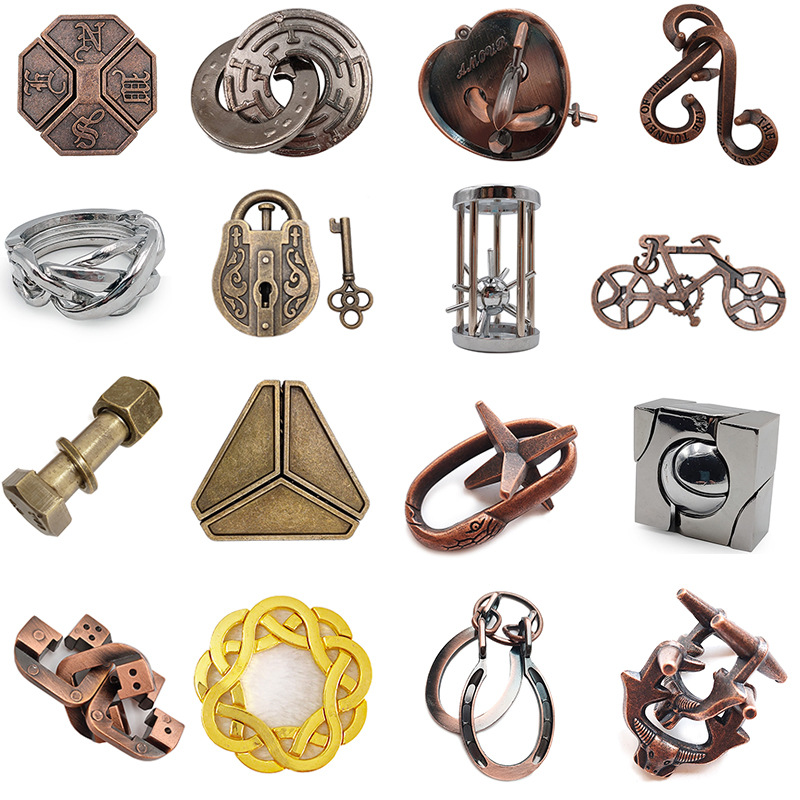 Burr Puzzle Brainy Magic Puzzle Gold Adult Puzzle High IQ Children Chinese String Puzzle Educational Toys Magic Lock Needle