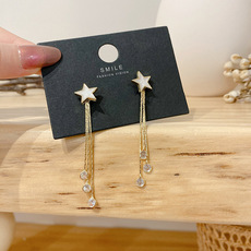 Japanese and Korean Style Creative and Slightly Luxury Asymmetric Earrings Female Five-Pointed Star Lock Head Zircon Earrings Versatile High Sense Ear Rings