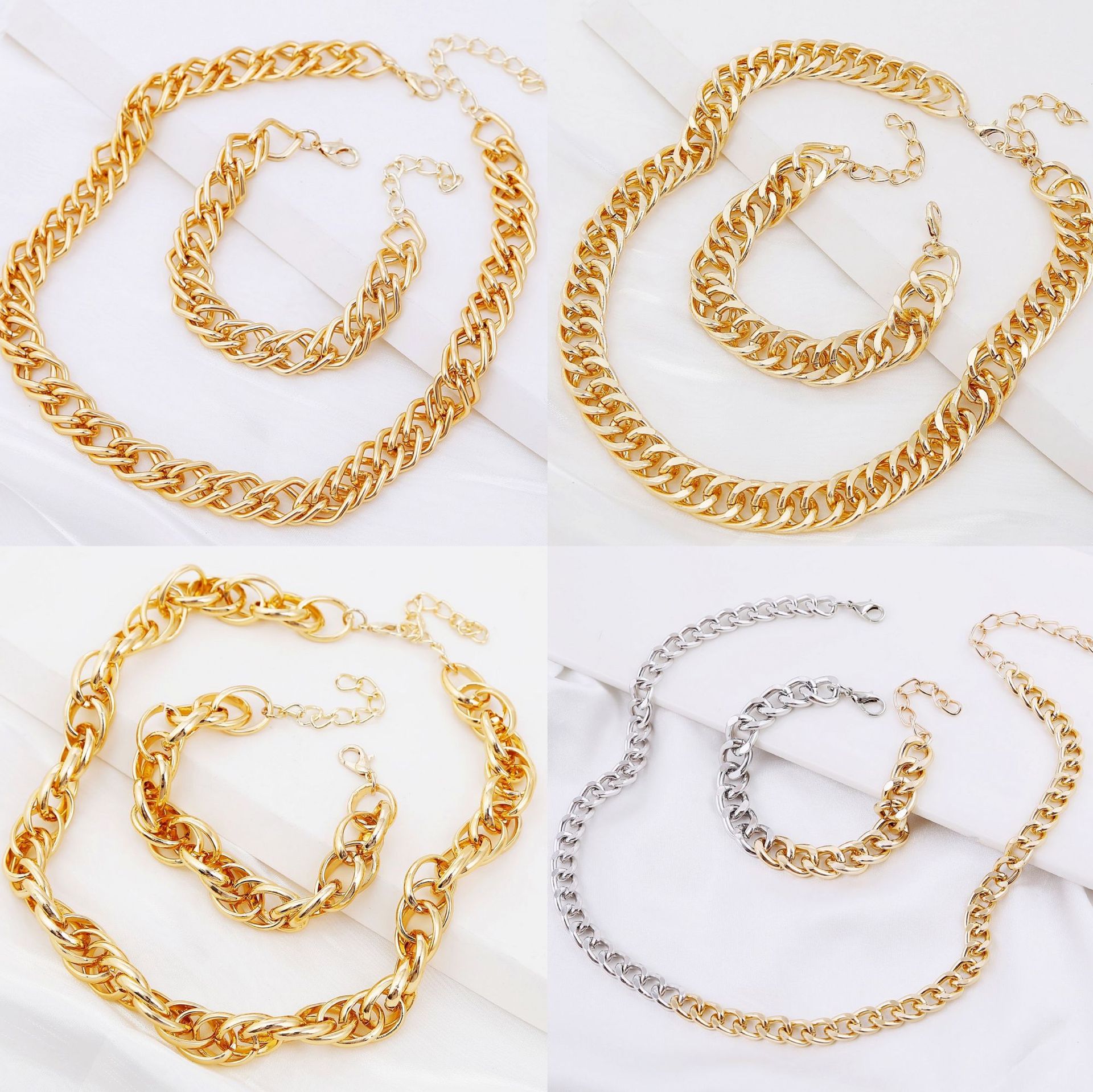 Fashion Simple Gold and Silver Two-Color Aluminum Chain Lock Retro Trendy Exaggerated Cross-Border Ins Necklace European and American Jewelry
