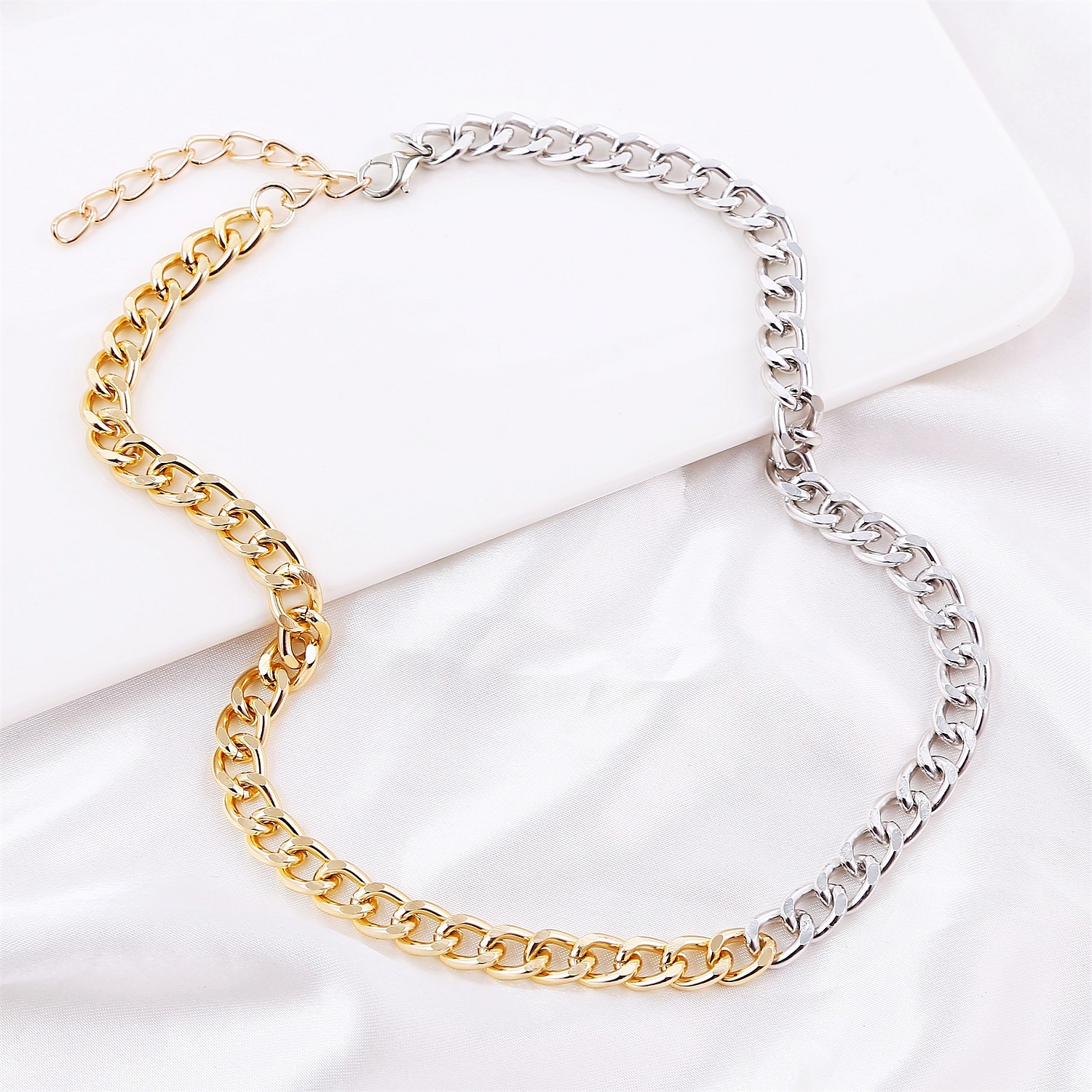 Fashion Simple Gold and Silver Two-Color Aluminum Chain Lock Retro Trendy Exaggerated Cross-Border Ins Necklace European and American Jewelry