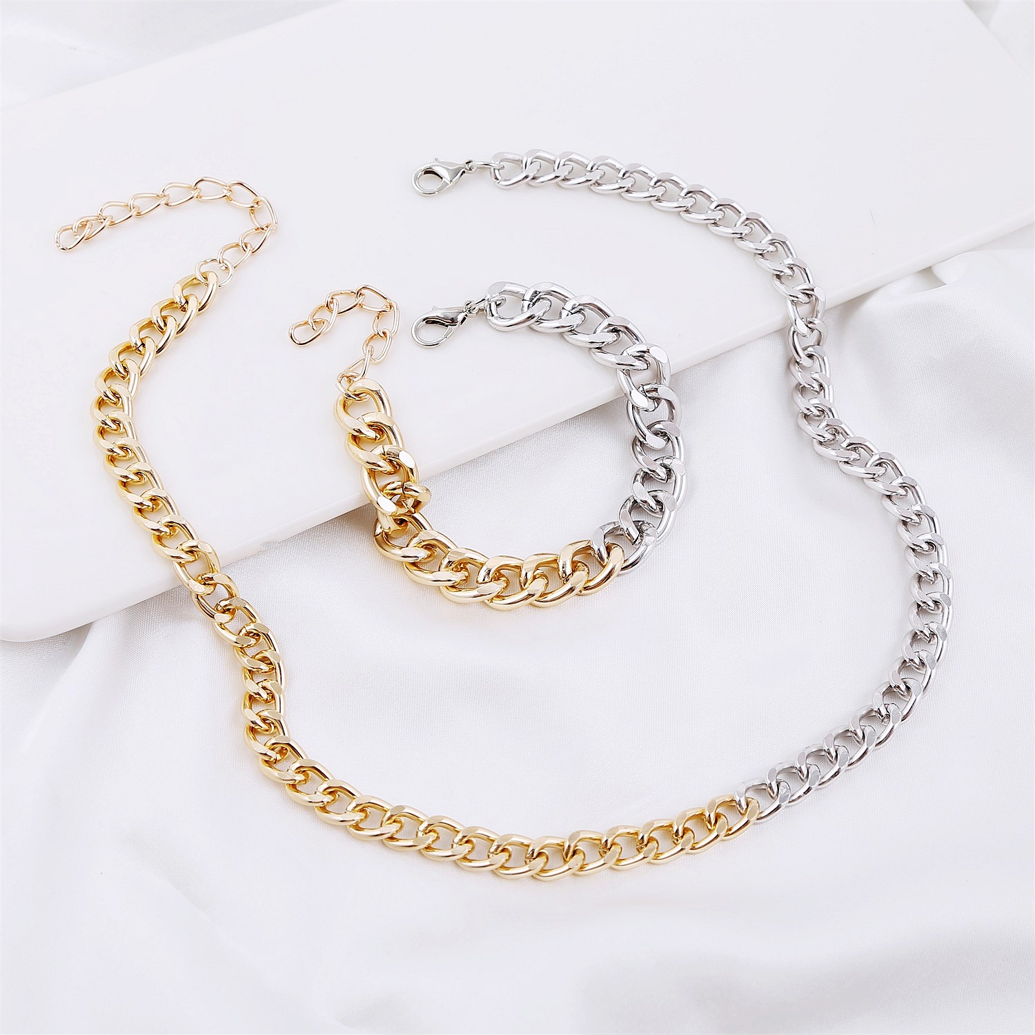 Fashion Simple Gold and Silver Two-Color Aluminum Chain Lock Retro Trendy Exaggerated Cross-Border Ins Necklace European and American Jewelry