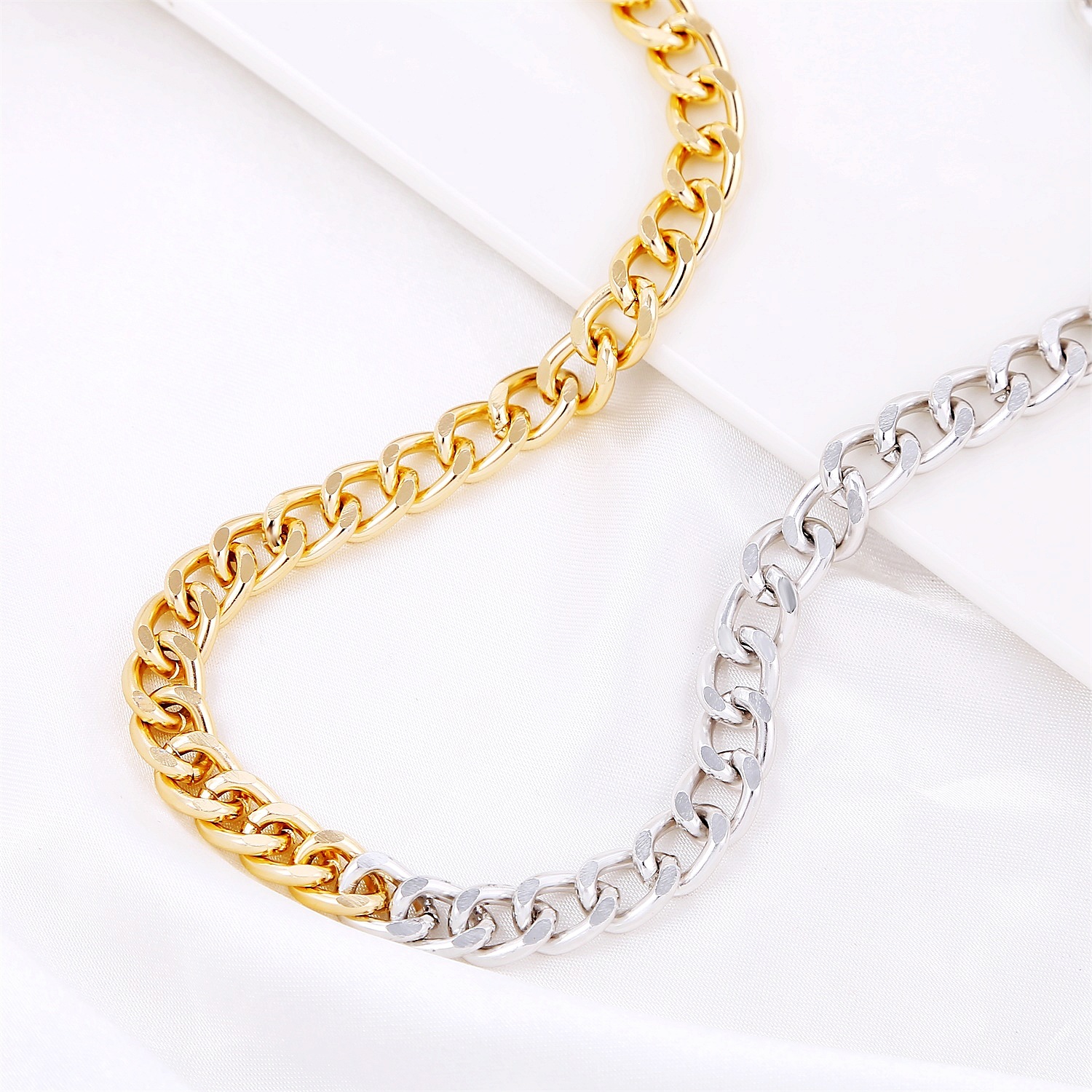 Fashion Simple Gold and Silver Two-Color Aluminum Chain Lock Retro Trendy Exaggerated Cross-Border Ins Necklace European and American Jewelry
