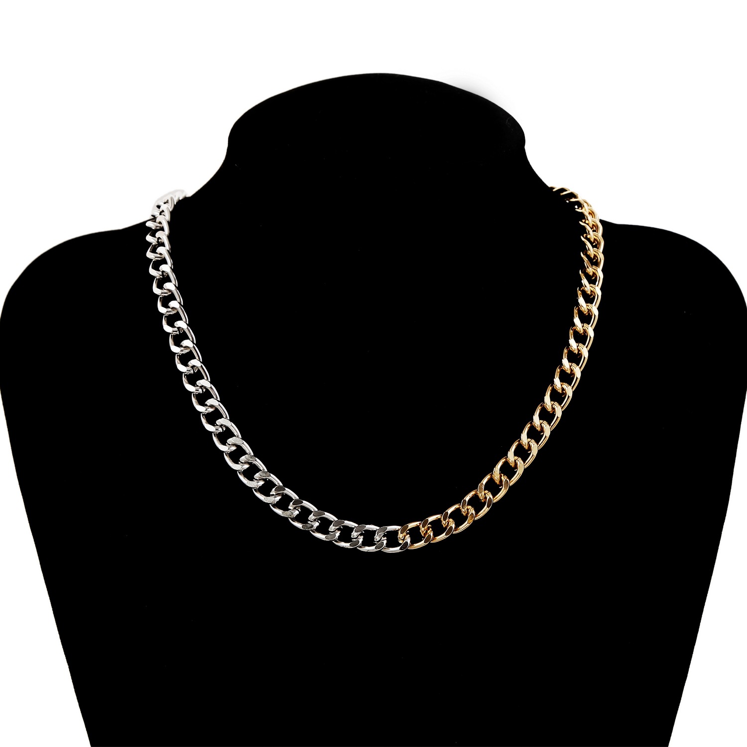 Fashion Simple Gold and Silver Two-Color Aluminum Chain Lock Retro Trendy Exaggerated Cross-Border Ins Necklace European and American Jewelry
