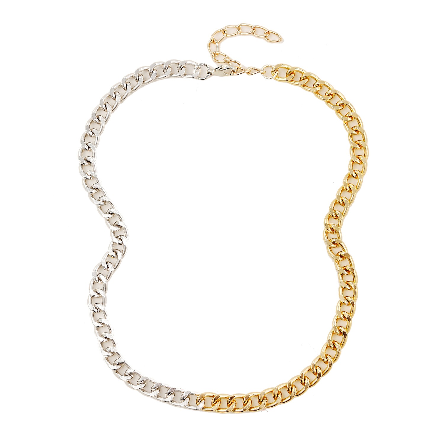 Fashion Simple Gold and Silver Two-Color Aluminum Chain Lock Retro Trendy Exaggerated Cross-Border Ins Necklace European and American Jewelry