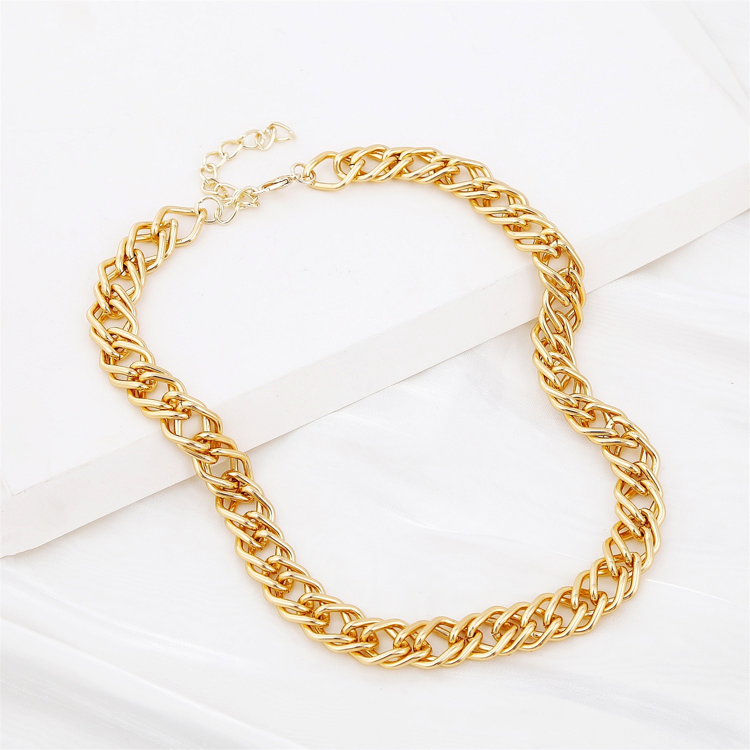 Fashion Simple Gold and Silver Two-Color Aluminum Chain Lock Retro Trendy Exaggerated Cross-Border Ins Necklace European and American Jewelry