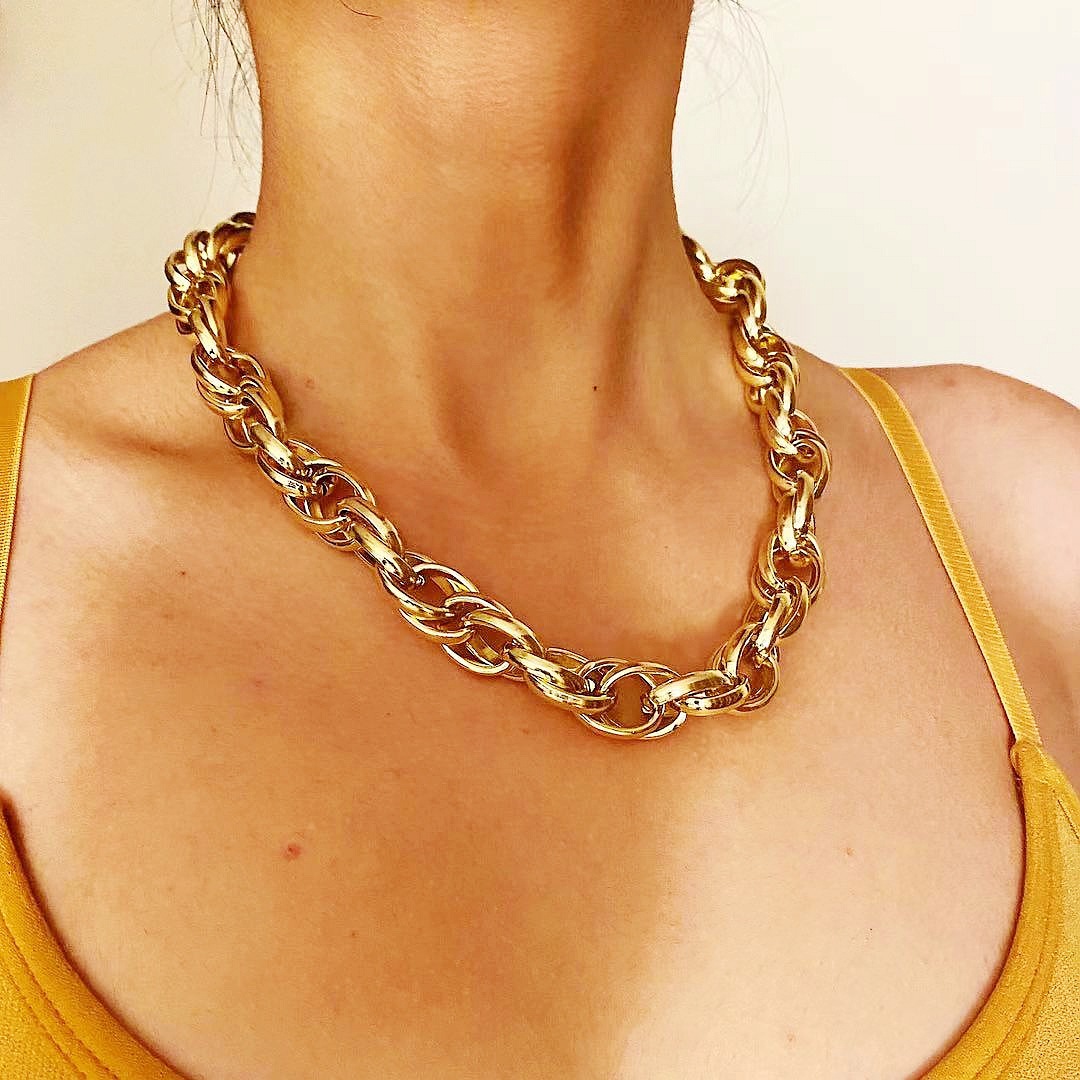 Fashion Simple Gold and Silver Two-Color Aluminum Chain Lock Retro Trendy Exaggerated Cross-Border Ins Necklace European and American Jewelry