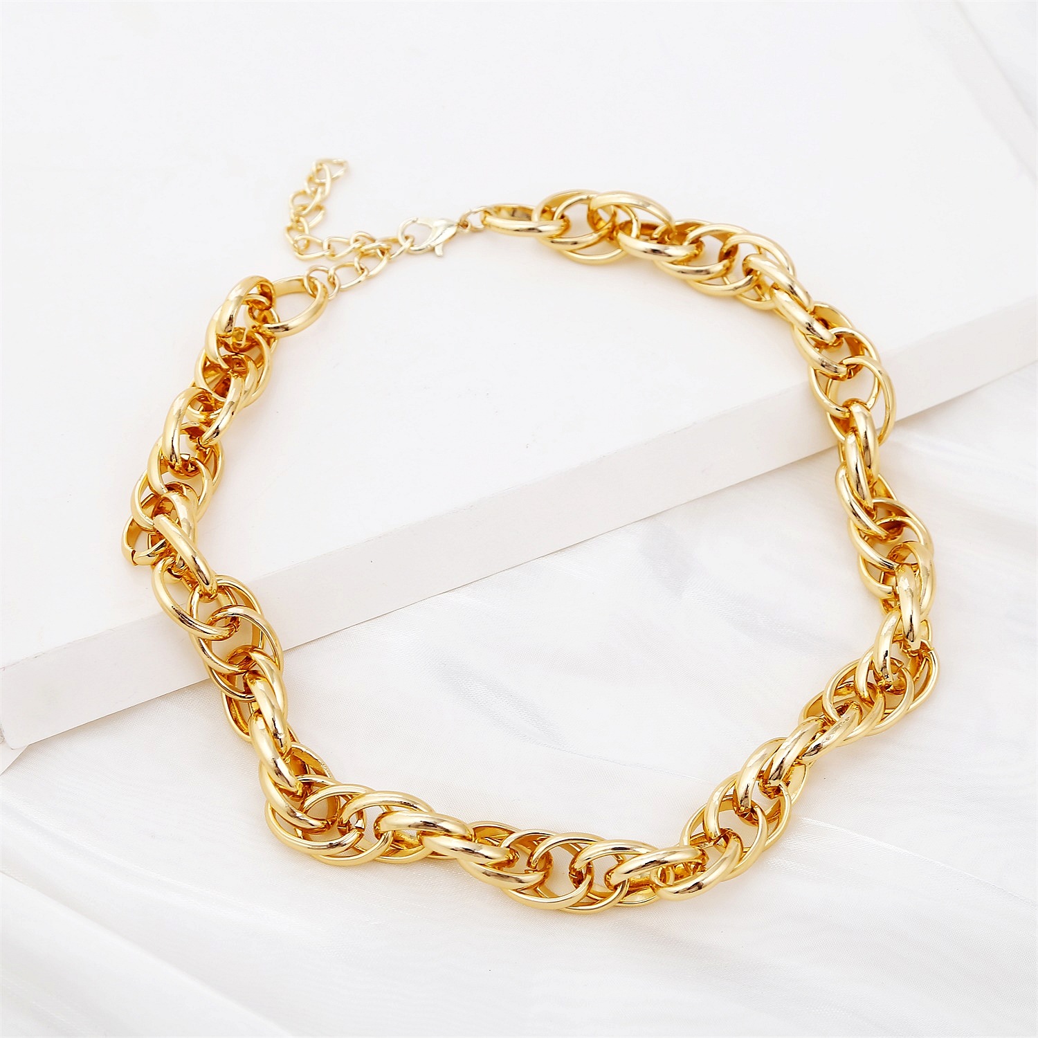 Fashion Simple Gold and Silver Two-Color Aluminum Chain Lock Retro Trendy Exaggerated Cross-Border Ins Necklace European and American Jewelry