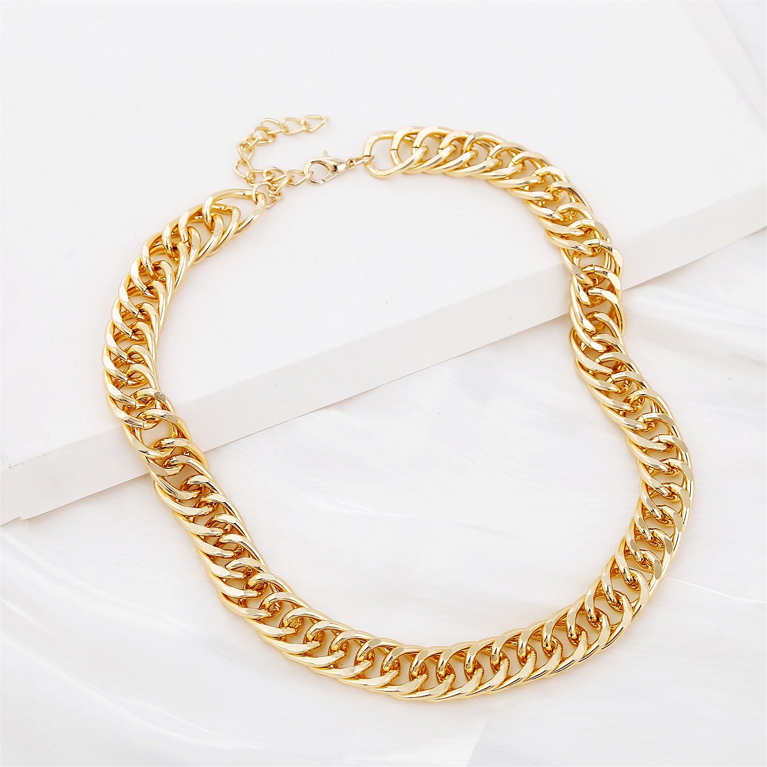 Fashion Simple Gold and Silver Two-Color Aluminum Chain Lock Retro Trendy Exaggerated Cross-Border Ins Necklace European and American Jewelry