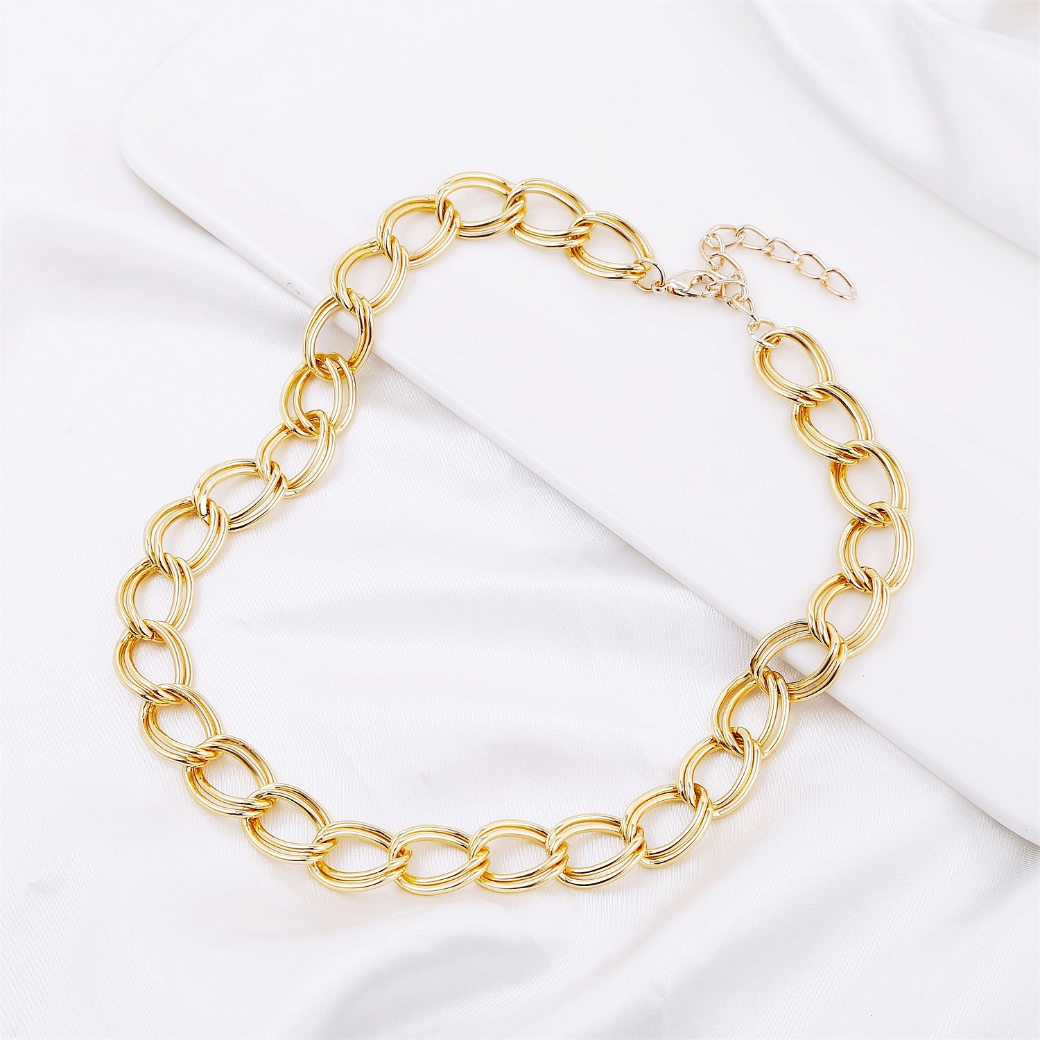 Fashion Simple Gold and Silver Two-Color Aluminum Chain Lock Retro Trendy Exaggerated Cross-Border Ins Necklace European and American Jewelry