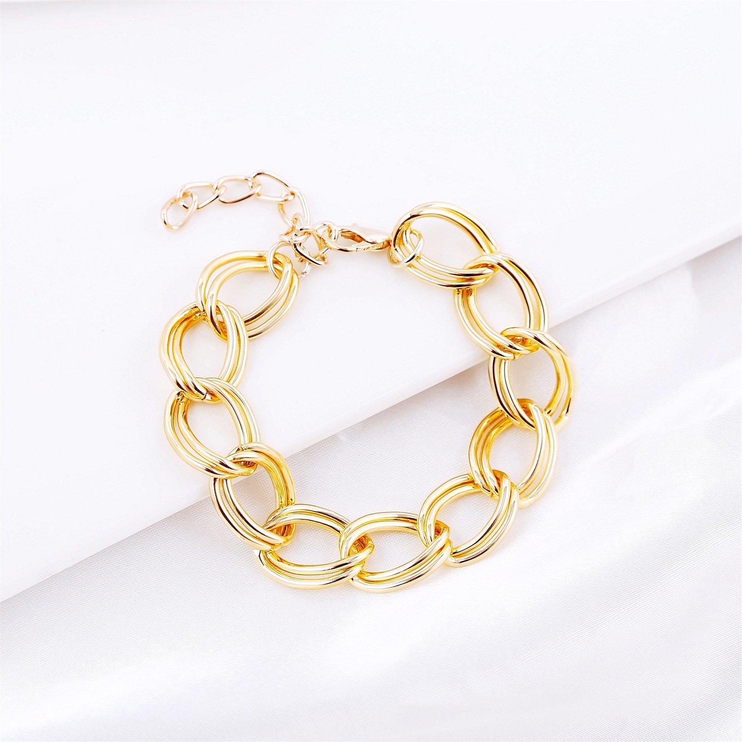 Fashion Simple Gold and Silver Two-Color Aluminum Chain Lock Retro Trendy Exaggerated Cross-Border Ins Necklace European and American Jewelry