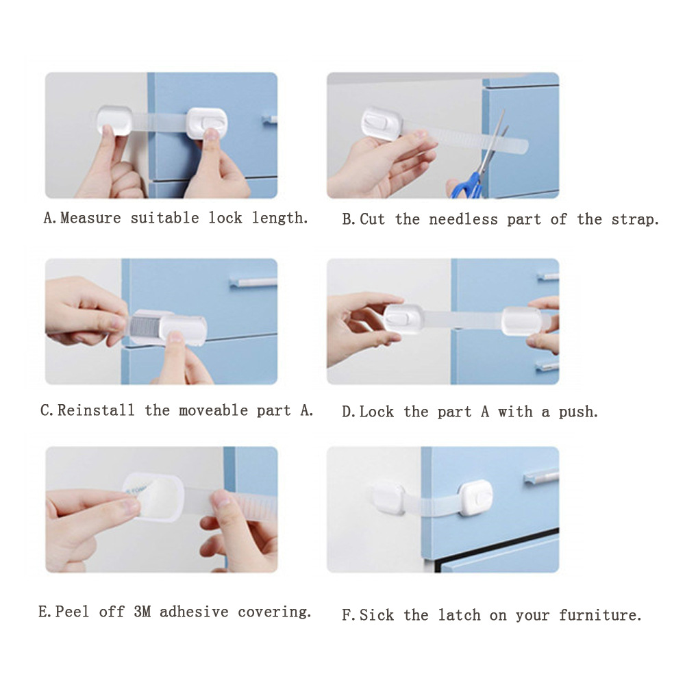 T19 Baby Chest of Drawer Door Safety Lock Japanese-Style Adjustable White Long Lock Infant and Child Safety Supplies