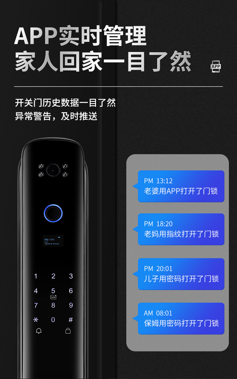3D Face Recognition Lock Anti-Theft Door Household Fingerprint Password Lock Peephole Viewer Smart Lock Fingerprint Lock Wholesale