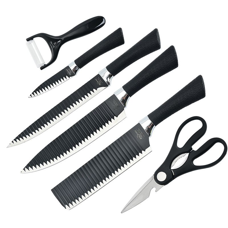 Steel Kitchen Knife Chef Knife 6Piece Set Sharp Household Kitchen NonStick Wave Pattern Knife Set Kitchen Knives