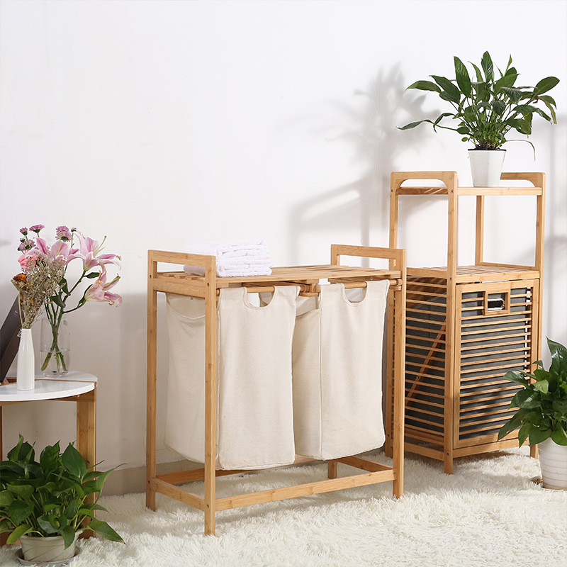 Factory Direct Supply Bamboo Laundry Storage Baskets Basketball Hoop Household Foldable Hotel Bathroom Multi-Functional Storage Rack