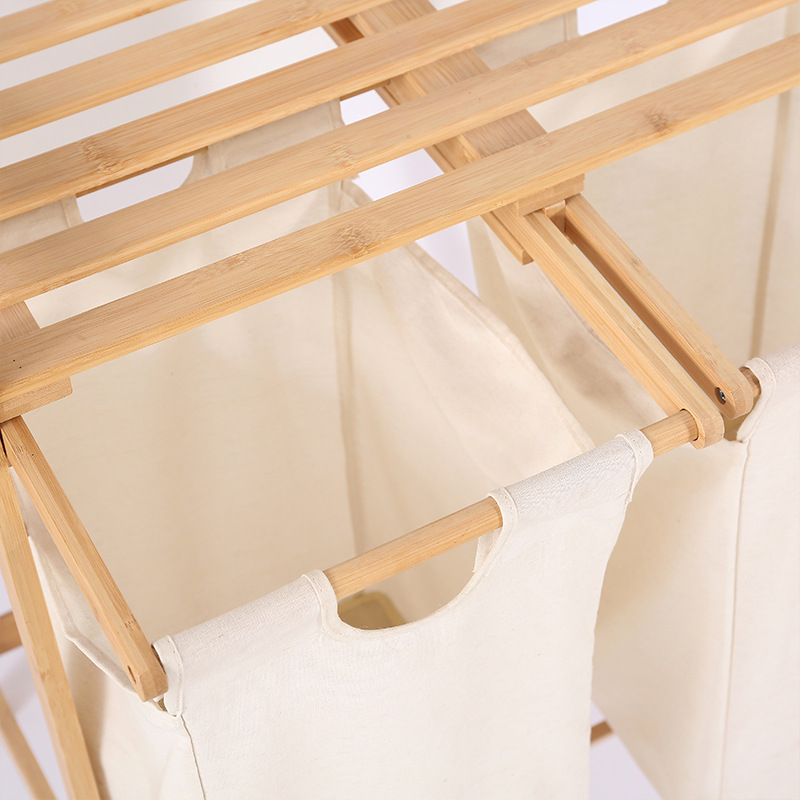 Factory Direct Supply Bamboo Laundry Storage Baskets Basketball Hoop Household Foldable Hotel Bathroom Multi-Functional Storage Rack