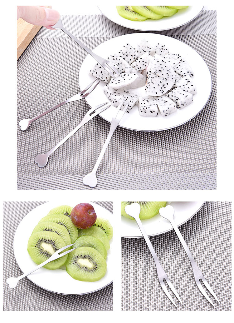 Stall Creative Heart Household Fruit Toothpick Stainless Steel Fruit Fork Simple Two-Tooth Fork Cake Pastry Fork Wholesale Stall Creative Heart Household Fruit Toothpick Stainless Steel Fruit Fork Simple Two-Tooth Fork Cake Pastry Fork Wholesale