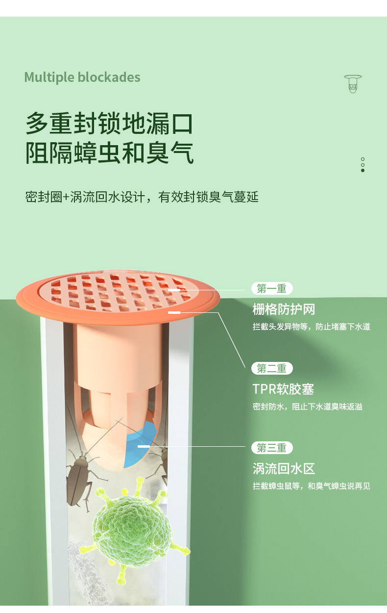 Upgraded Deodorant Floor Drain Core Bathroom Sewer Filter Insect-Proof Toilet Anti-Odor Floor Drain Cover