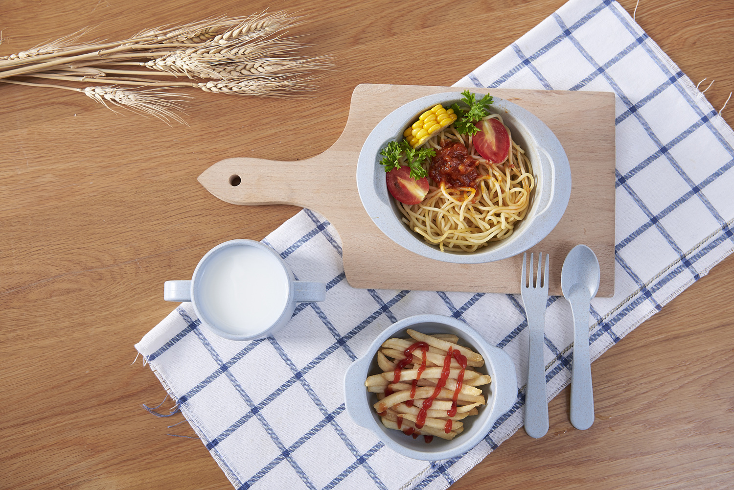 Wheat Straw Children's Bowl Tableware Set Cartoon-Shaped Spork Fruit Dish Poster Cute Gift Set