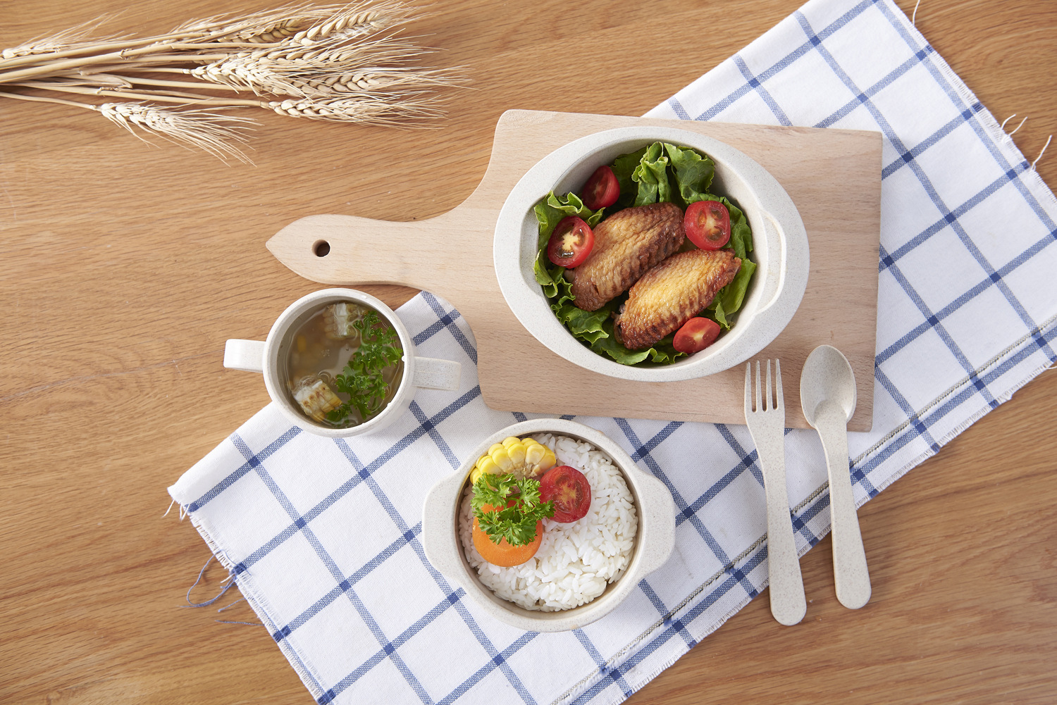 Wheat Straw Children's Bowl Tableware Set Cartoon-Shaped Spork Fruit Dish Poster Cute Gift Set