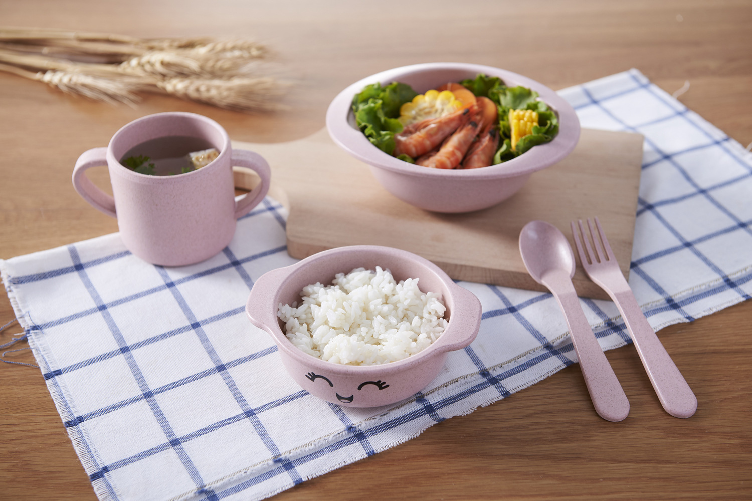 Wheat Straw Children's Bowl Tableware Set Cartoon-Shaped Spork Fruit Dish Poster Cute Gift Set