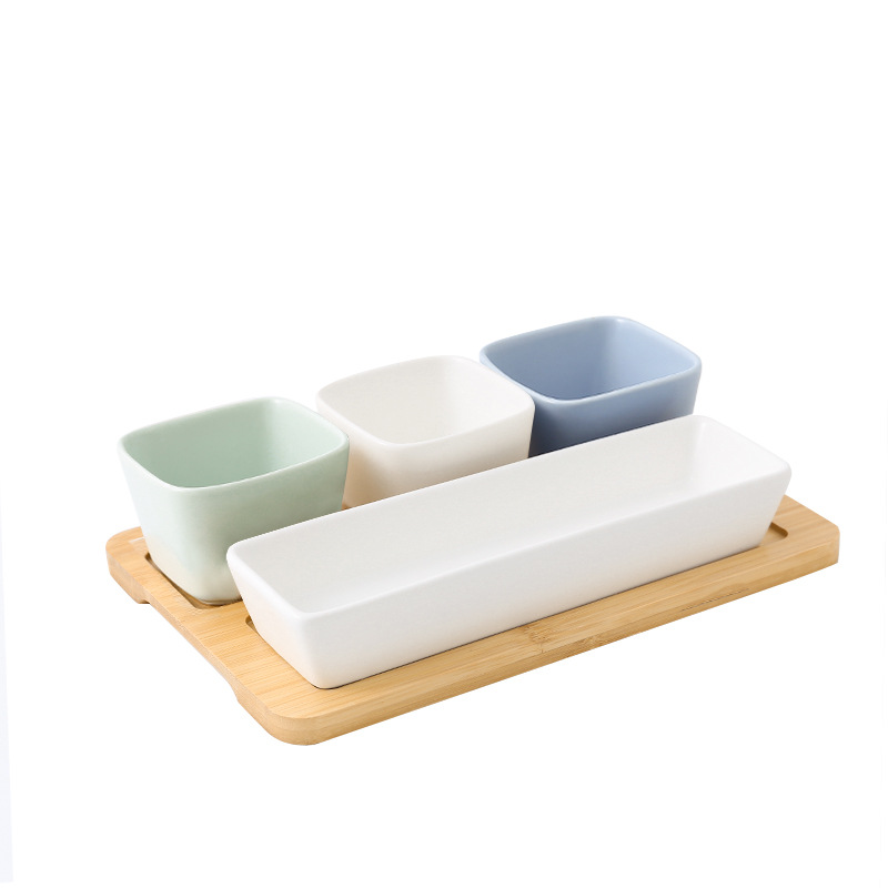 European simple snack plate snack plate matte glazed square dried fruit bowl wooden tray set for household living room