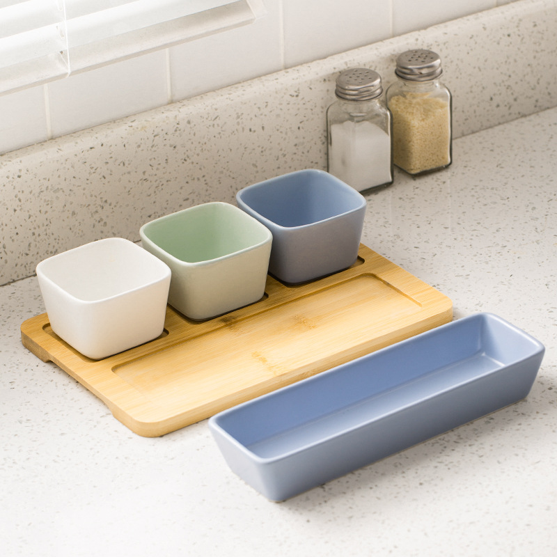 European simple snack plate snack plate matte glazed square dried fruit bowl wooden tray set for household living room