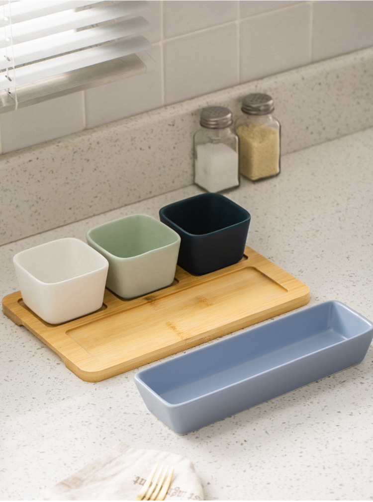 European simple snack plate snack plate matte glazed square dried fruit bowl wooden tray set for household living room European simple snack plate snack plate matte glazed square dried fruit bowl wooden tray set for household living room