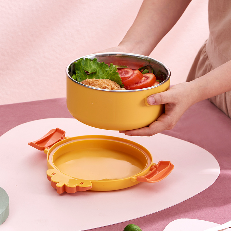 Stainless Steel Snap Joint Insulation with Lid Student Strawberry Rice Bowl Cute Fun Instant Noodle Bowl Sealed Portable Dining Bowl Wholesale