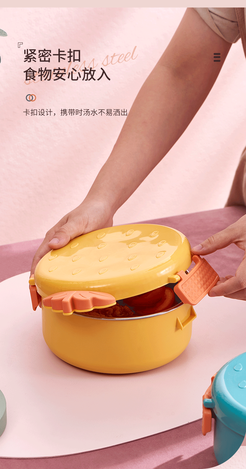 Stainless Steel Snap Joint Insulation with Lid Student Strawberry Rice Bowl Cute Fun Instant Noodle Bowl Sealed Portable Dining Bowl Wholesale