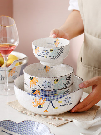 Snowflake Creative Japanese Style Hand Drawn Ceramic Bowl Plate Rice Bowl Simple Noodle Bowl Soup Bowl Dish 7.5-Inch Pumpkin Plate