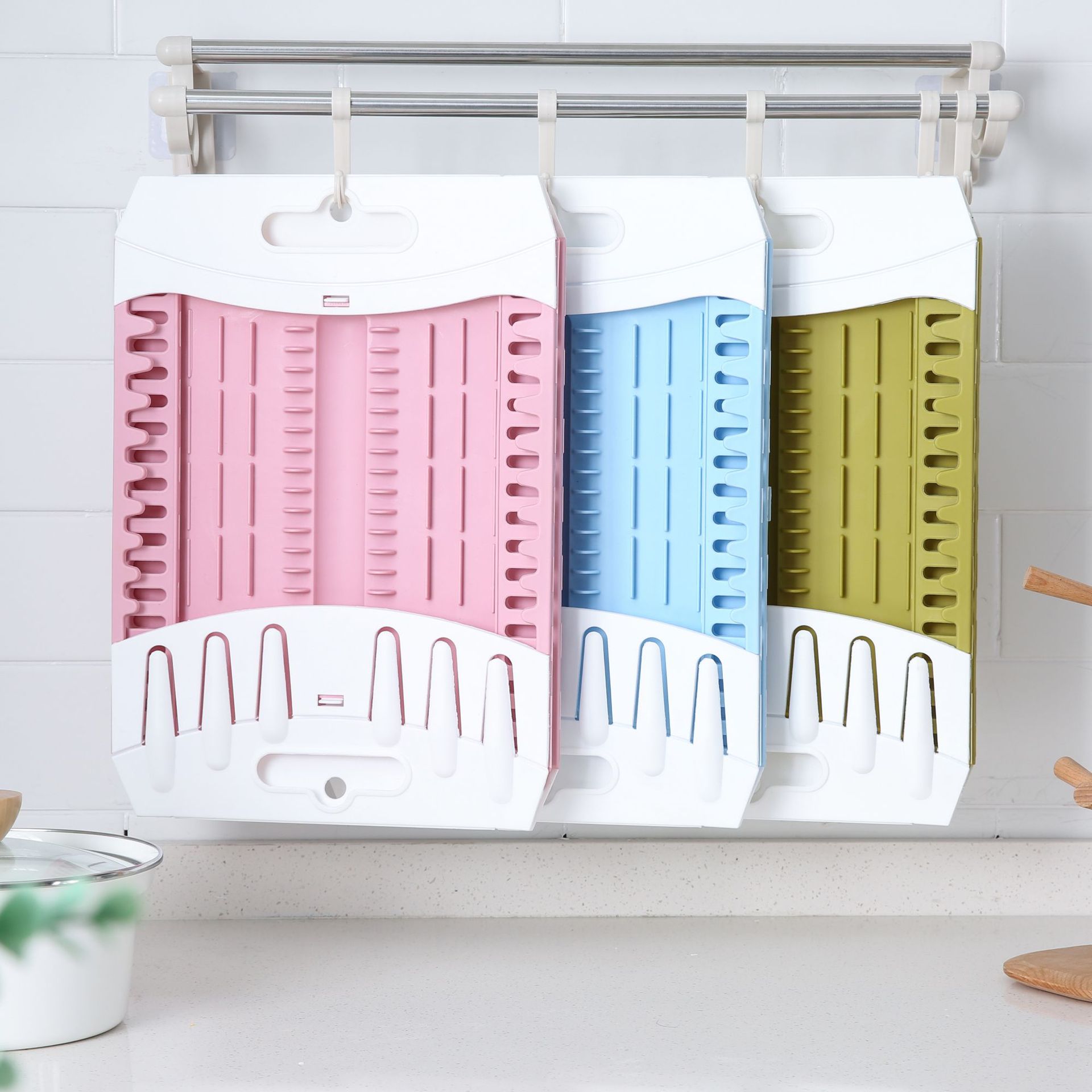 Foreign Trade Foldable Kitchen Drain Bowl Rack Tableware Storage Box Wall-Mounted Bowl Rack Tableware Stand