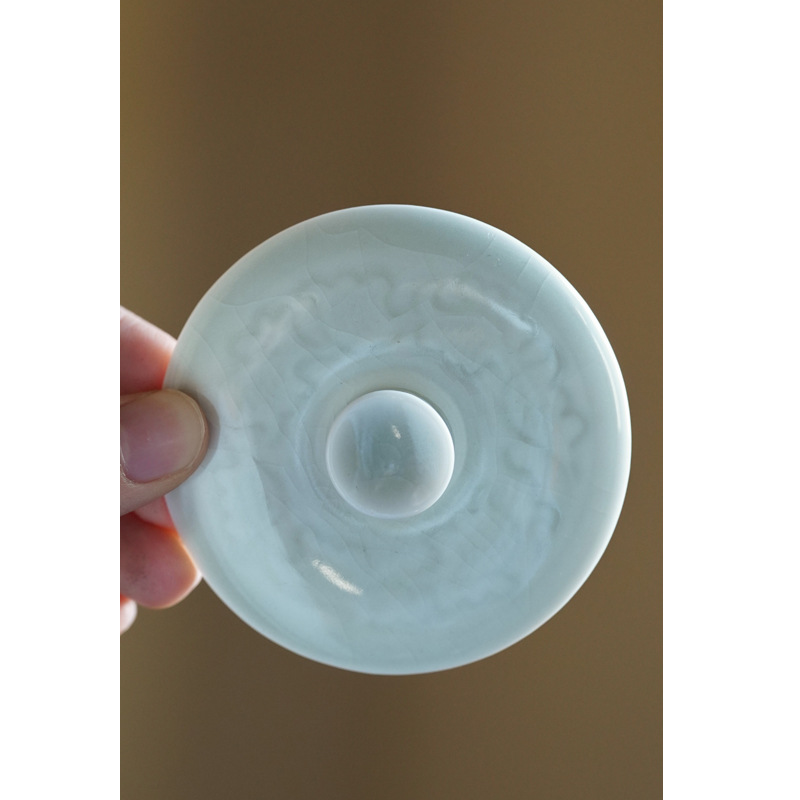 Green Ceramic Cover Bowl Imitation Song Carved Begonia Pattern Tea Bowl Kung Fu Tea Set Tea Cup Gracked Glaze Pattern