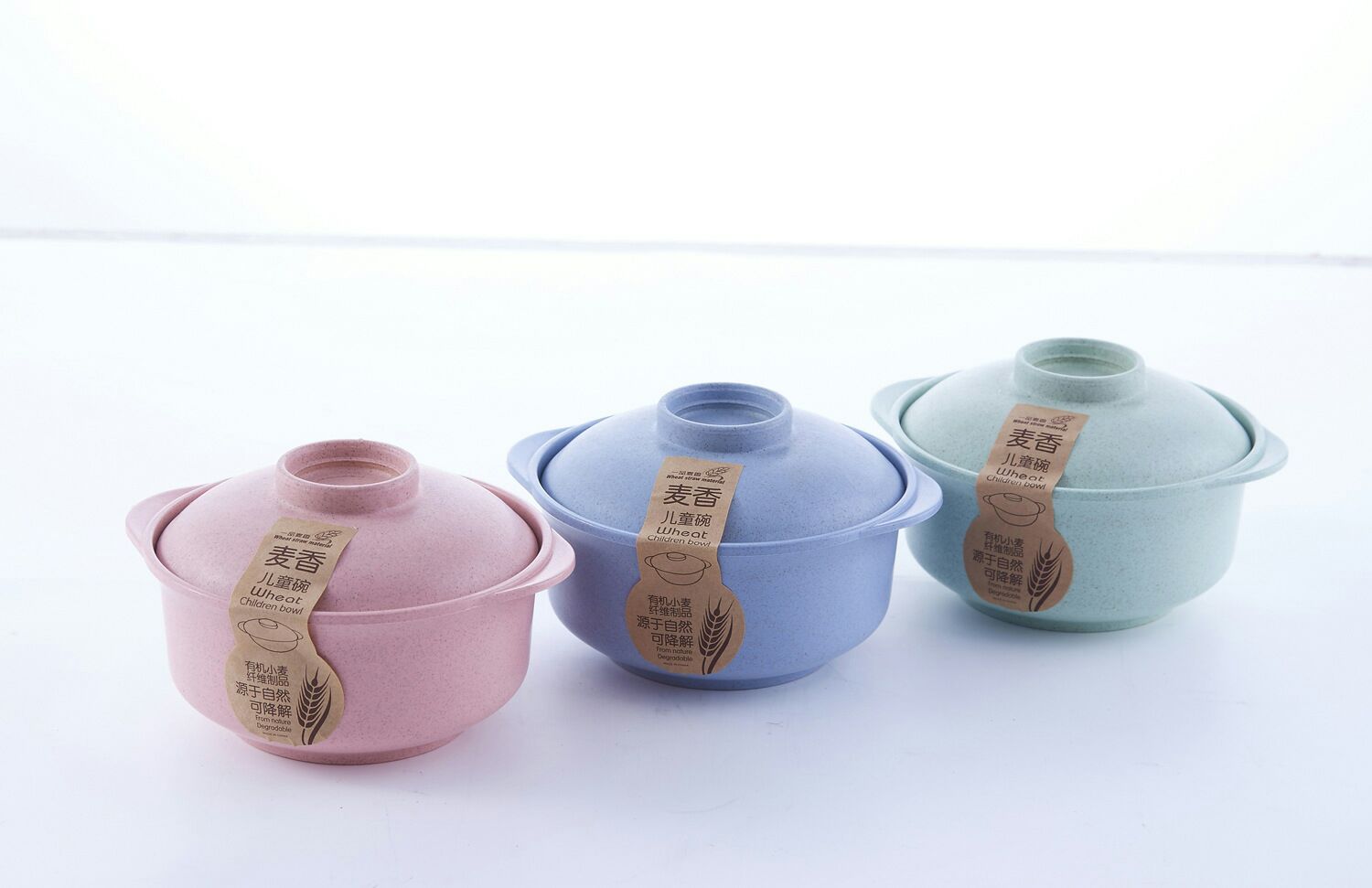 TJL5459 Japanese environmentally friendly and healthy wheat straw thermal insulation bubble bowl household bowl with a cover wheat fragrance bowl