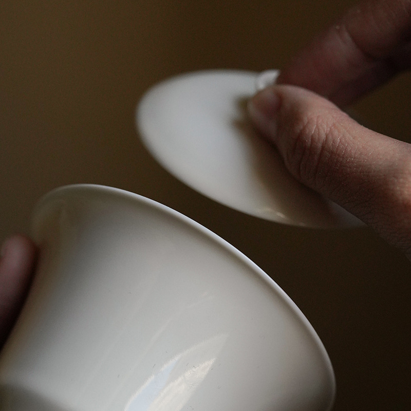 Twilight Cangzhai Jingdezhen Handmade Thin Tire Apricot White Cover Bowl Kung Fu Tea Set Tea Cup Tea Bowl