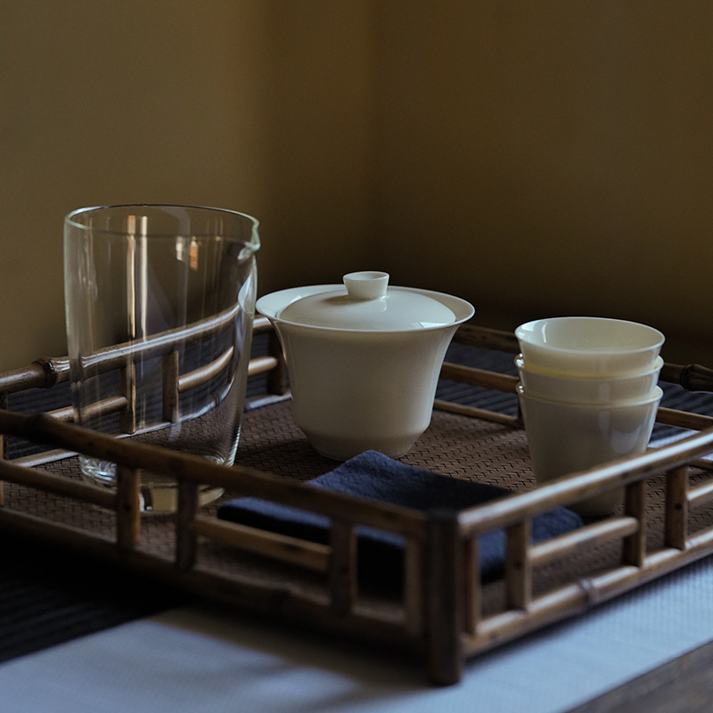 Twilight Cangzhai Jingdezhen Handmade Thin Tire Apricot White Cover Bowl Kung Fu Tea Set Tea Cup Tea Bowl