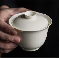 Twilight Cangzhai Jingdezhen Handmade Thin Tire Apricot White Cover Bowl Kung Fu Tea Set Tea Cup Tea Bowl