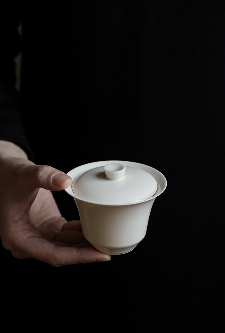 Twilight Cangzhai Jingdezhen Handmade Thin Tire Apricot White Cover Bowl Kung Fu Tea Set Tea Cup Tea Bowl