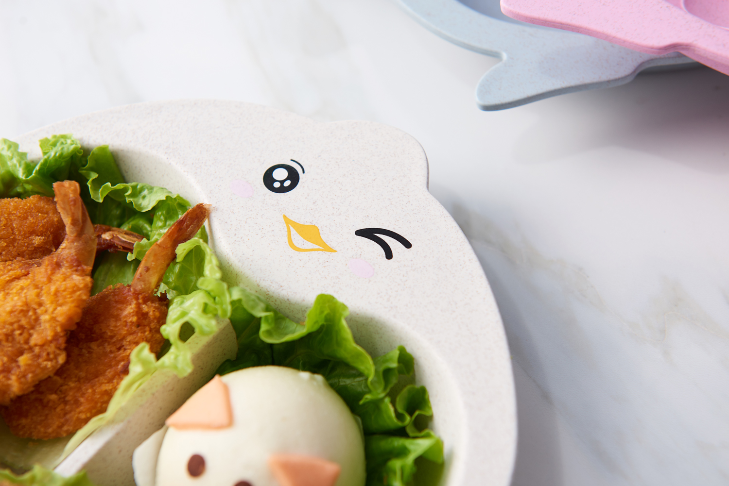 Children tableware wheat straw children suit cartoon penguin three piece set of spoon fork plate set three grid plate