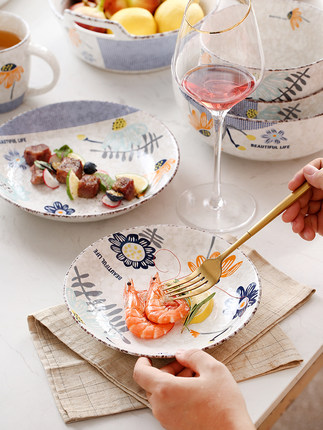 Snowflake Creative Japanese Style Hand Drawn Ceramic Bowl Plate Rice Bowl Simple Noodle Bowl Soup Bowl Dish Household 4-Inch Fish-Shaped Dish