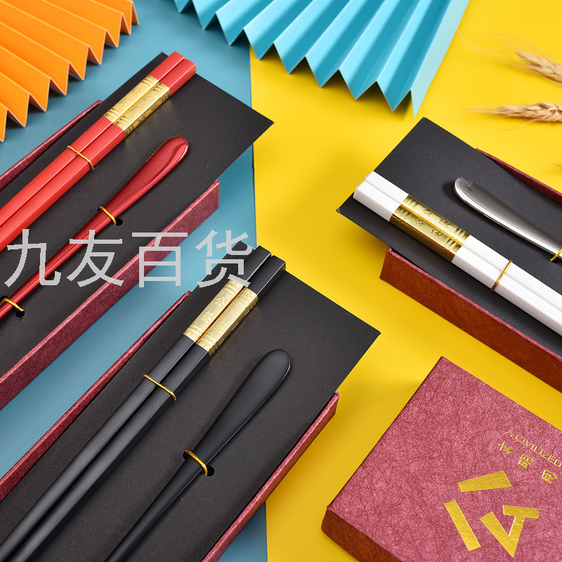 Tableware Set 28cm Not Easy to Mold Alloy Public Chopsticks Food Grade 304 Stainless Steel Serving Spoon Gift