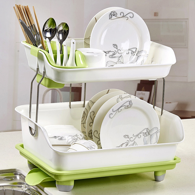 One Piece Dropshipping Double Layer Draining Bowl Rack Creative Kitchen Storage Rack Storage Bowl and Chopsticks Draining Drainage