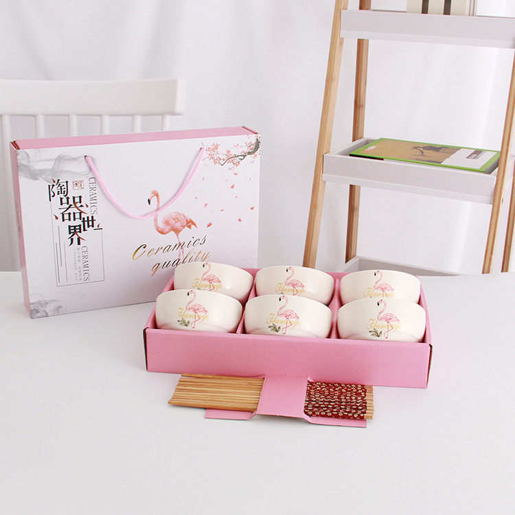 Flamingo Ceramic Tableware Opening Gift Gift Activity Gift Bowl and Chopsticks Set Moltres Bowl Spoon Tableware Gift
