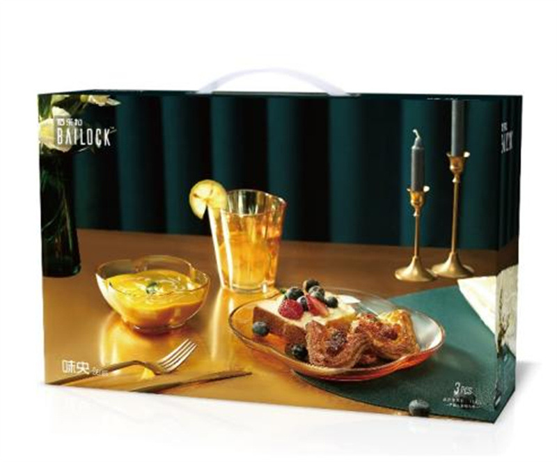 Heat-Resistant Golden Tableware Glass Bowl Plate Amber Pot Gift Set New Year&#039;s Day National Day Mid-Autumn Festival Dragon Boat Festival Gift