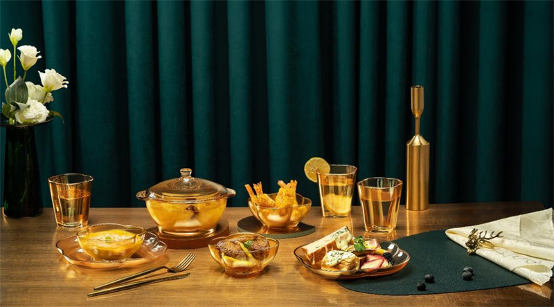 Heat-Resistant Golden Tableware Glass Bowl Plate Amber Pot Gift Set New Year's Day National Day Mid-Autumn Festival Dragon Boat Festival Gift Heat-Resistant Golden Tableware Glass Bowl Plate Amber Pot Gift Set New Year's Day National Day Mid-Autumn Festival Dragon Boat Festival Gift